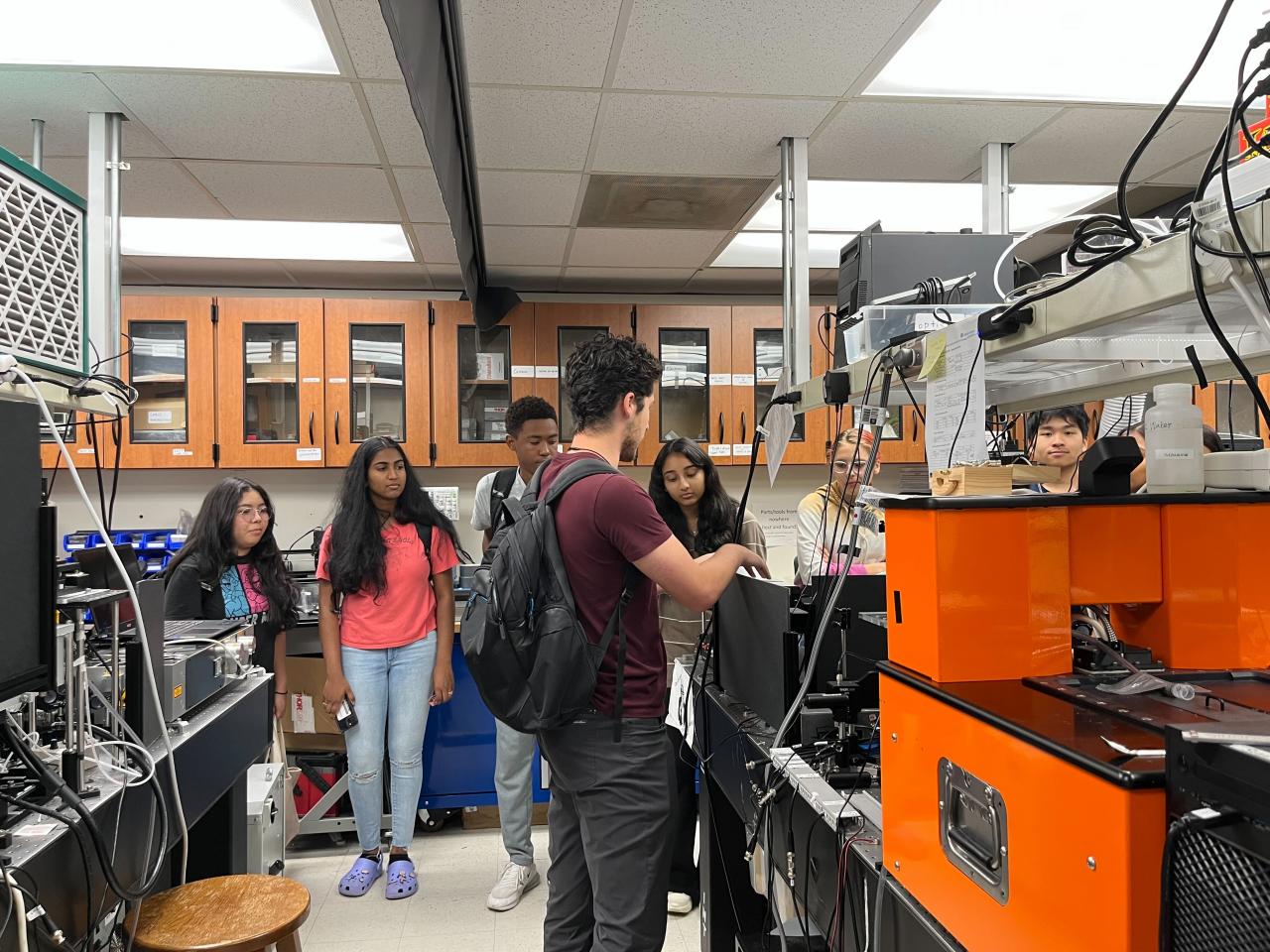 Luca showing a group of local high-school students around the lab!